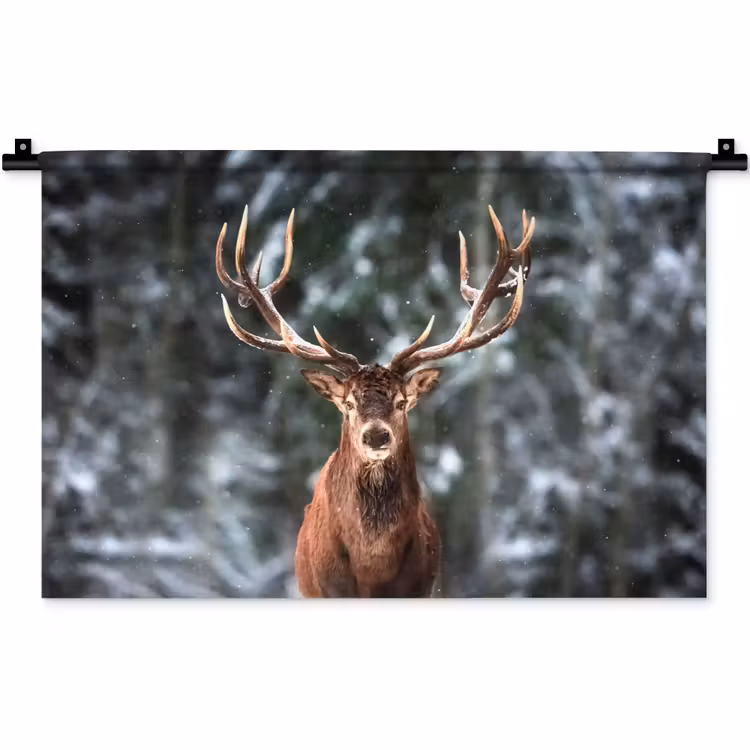 Wandkleed - Hert - Winter - Sneeuw - Bos - Natuur - Dier — 1