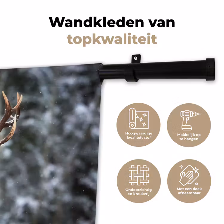 Wandkleed - Hert - Winter - Sneeuw - Bos - Natuur - Dier — 3