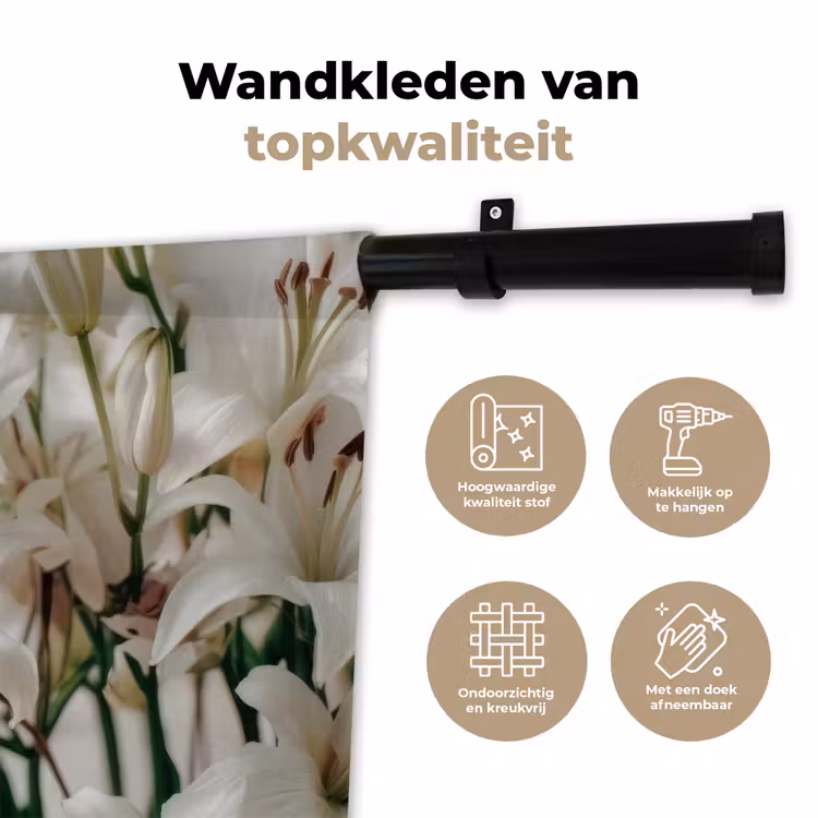 Wandkleed - Lelies - Boekte - Wit - Meeldraden — 3
