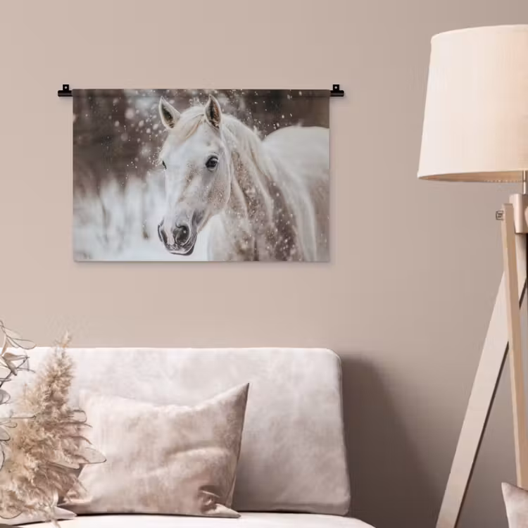 Wandkleed - Paard - Wit - Winter - Natuur - Sneeuw - Dieren — 2