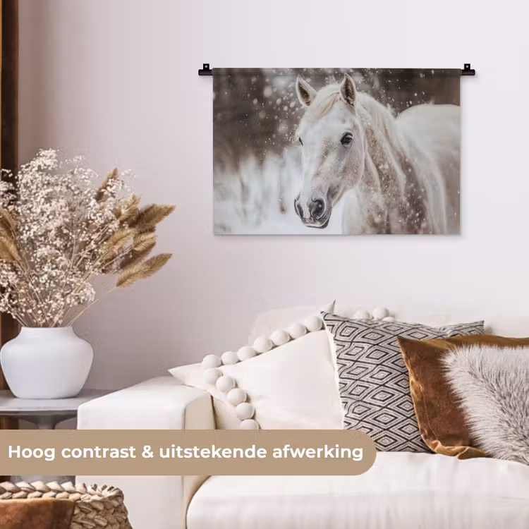 Wandkleed - Paard - Wit - Winter - Natuur - Sneeuw - Dieren — 4