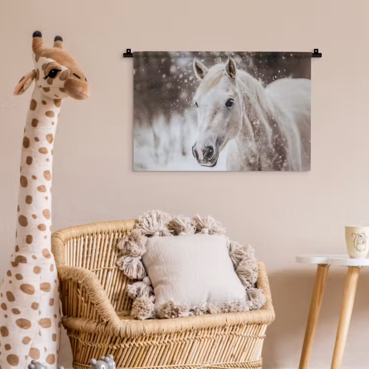 Wandkleed - Paard - Wit - Winter - Natuur - Sneeuw - Dieren — 5