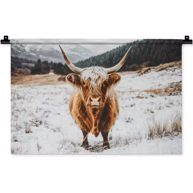 Wandkleed - Schotse Hooglander - Sneeuw - Winter - Dieren — 1