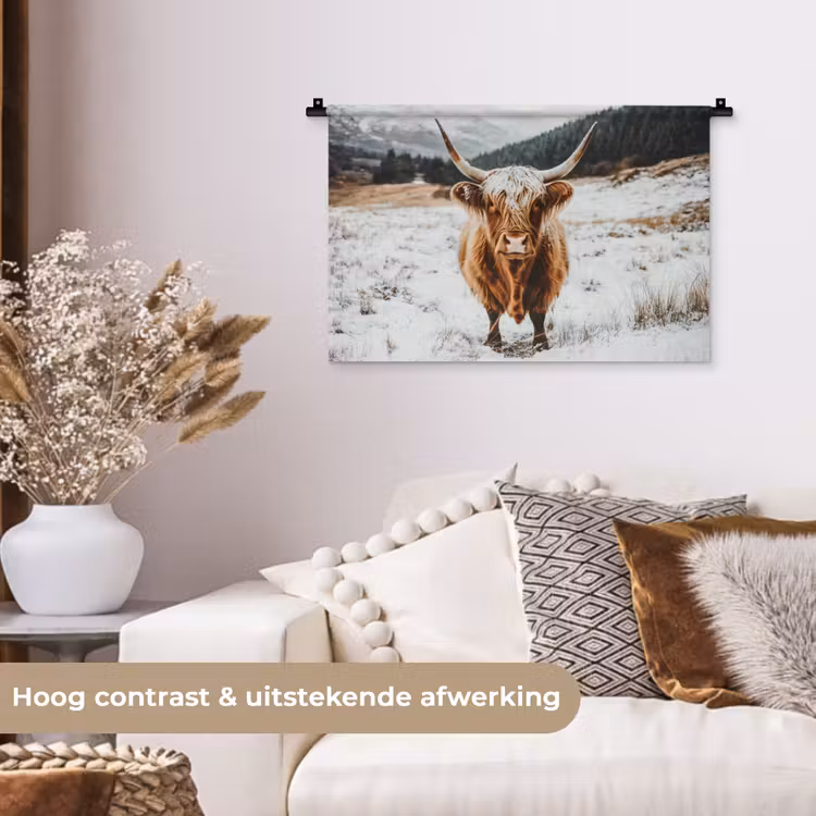 Wandkleed - Schotse Hooglander - Sneeuw - Winter - Dieren — 4