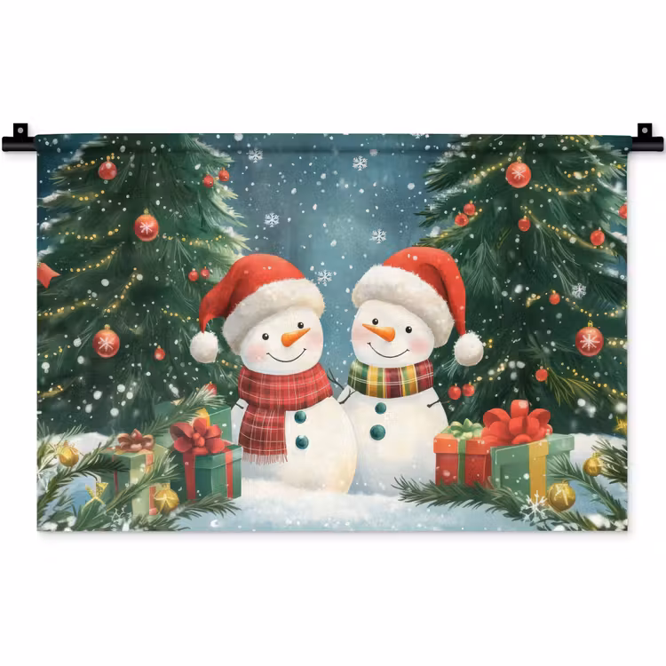 Wandkleed - Sneeuwpop - Kerstsneeuw - Groen - Rood — 1