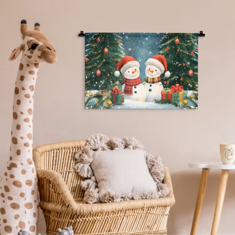 Wandkleed - Sneeuwpop - Kerstsneeuw - Groen - Rood — 5