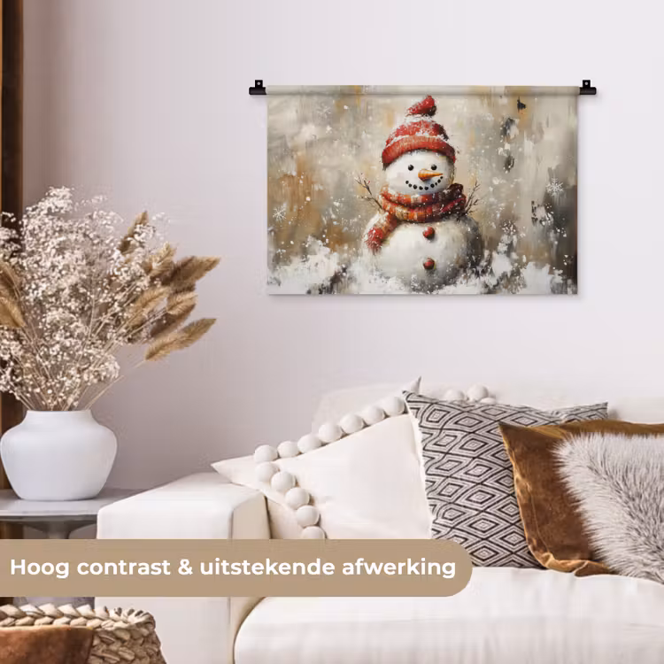 Wandkleed - Sneeuwpop - Winter - Sneeuw - Beige — 4