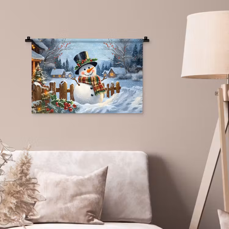 Wandkleed - Sneeuwpop - Winterdorp - Kleurrijk — 2