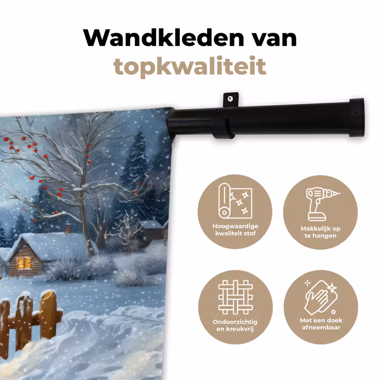 Wandkleed - Sneeuwpop - Winterdorp - Kleurrijk — 3