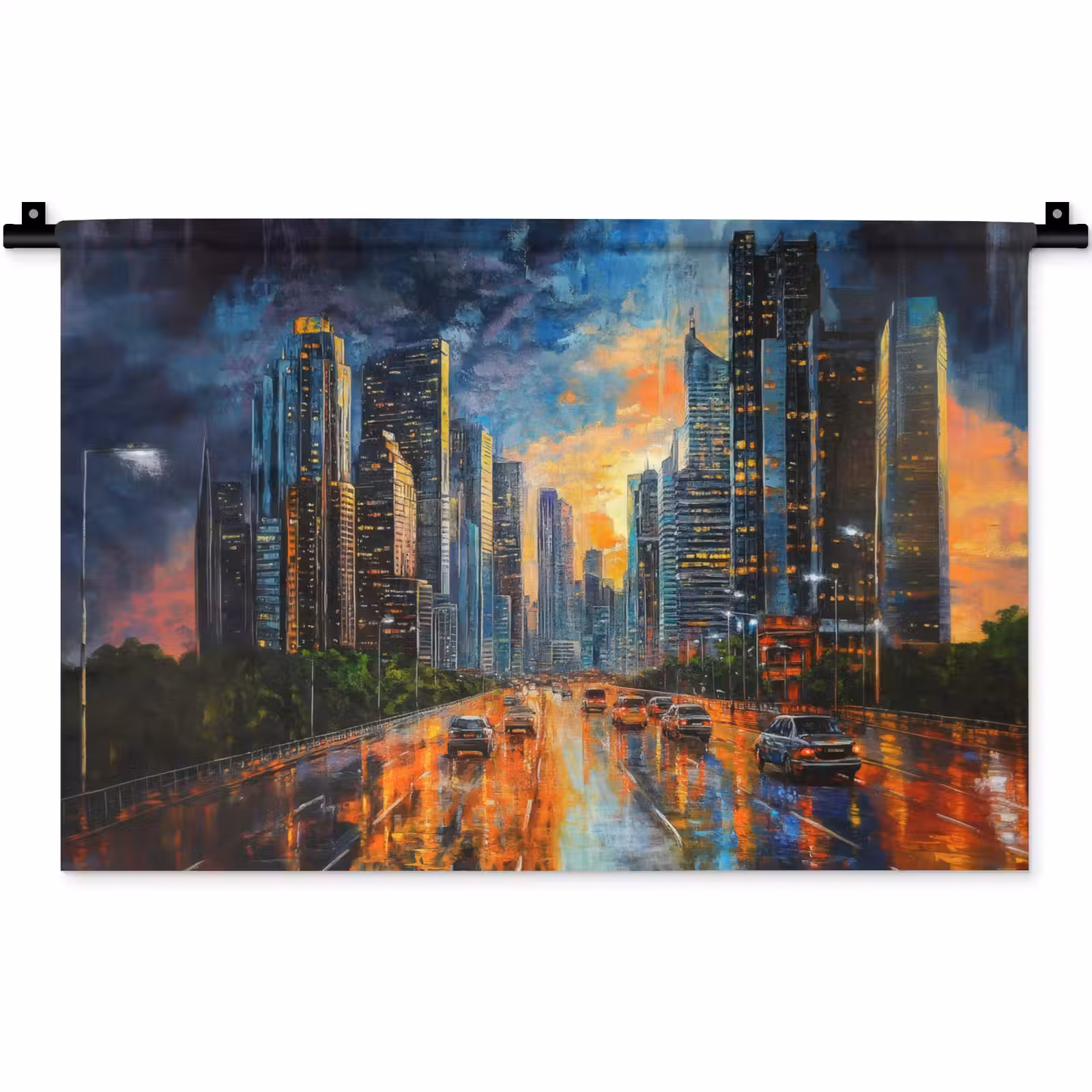Wandkleed - Auto - Skyline - Zon - Blauw — 1