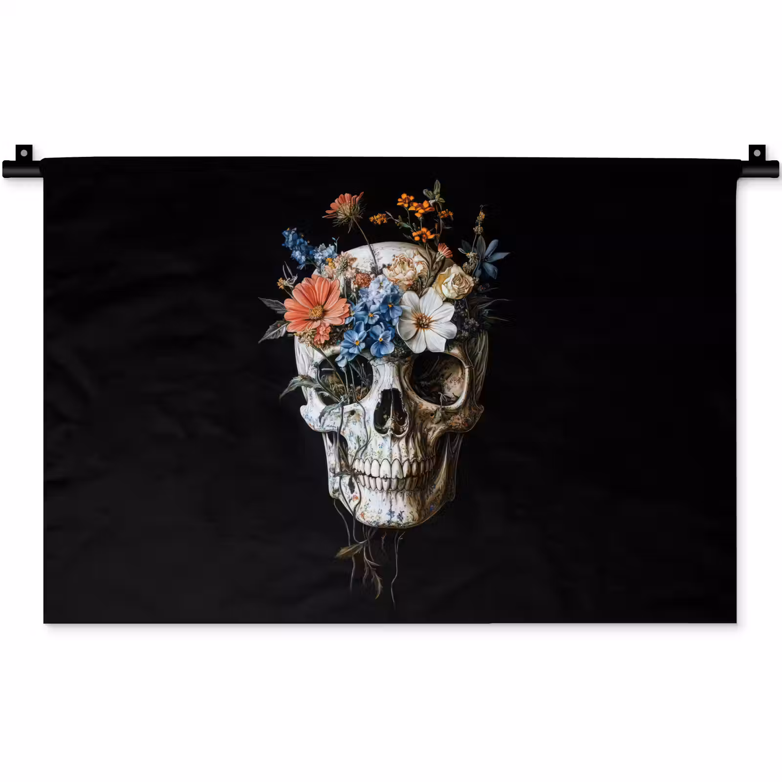 Wandkleed - Bloemen - Schedel - Kleurrijk — 1