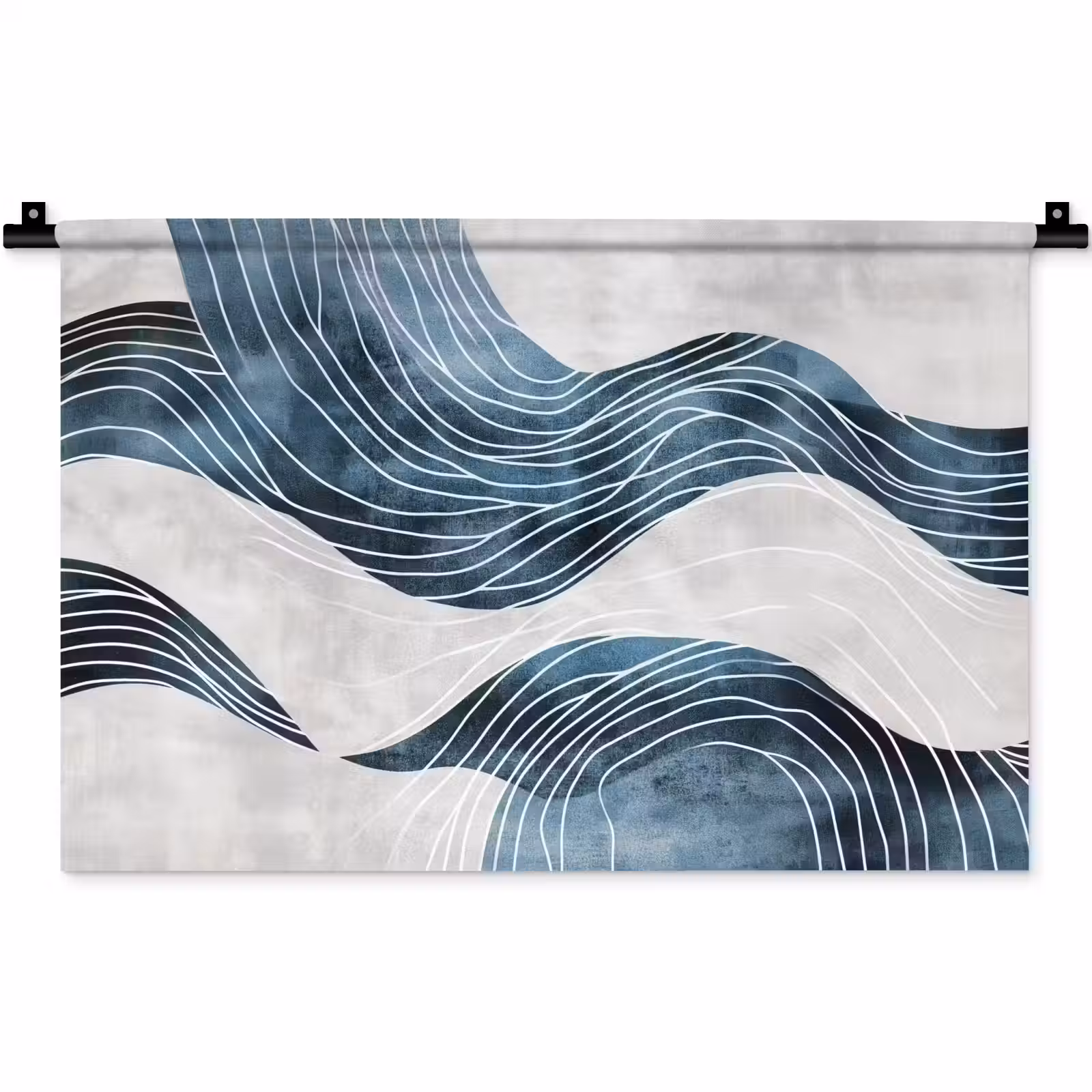 Wandkleed - Lijnen - Golven - Abstract - Blauw — 1