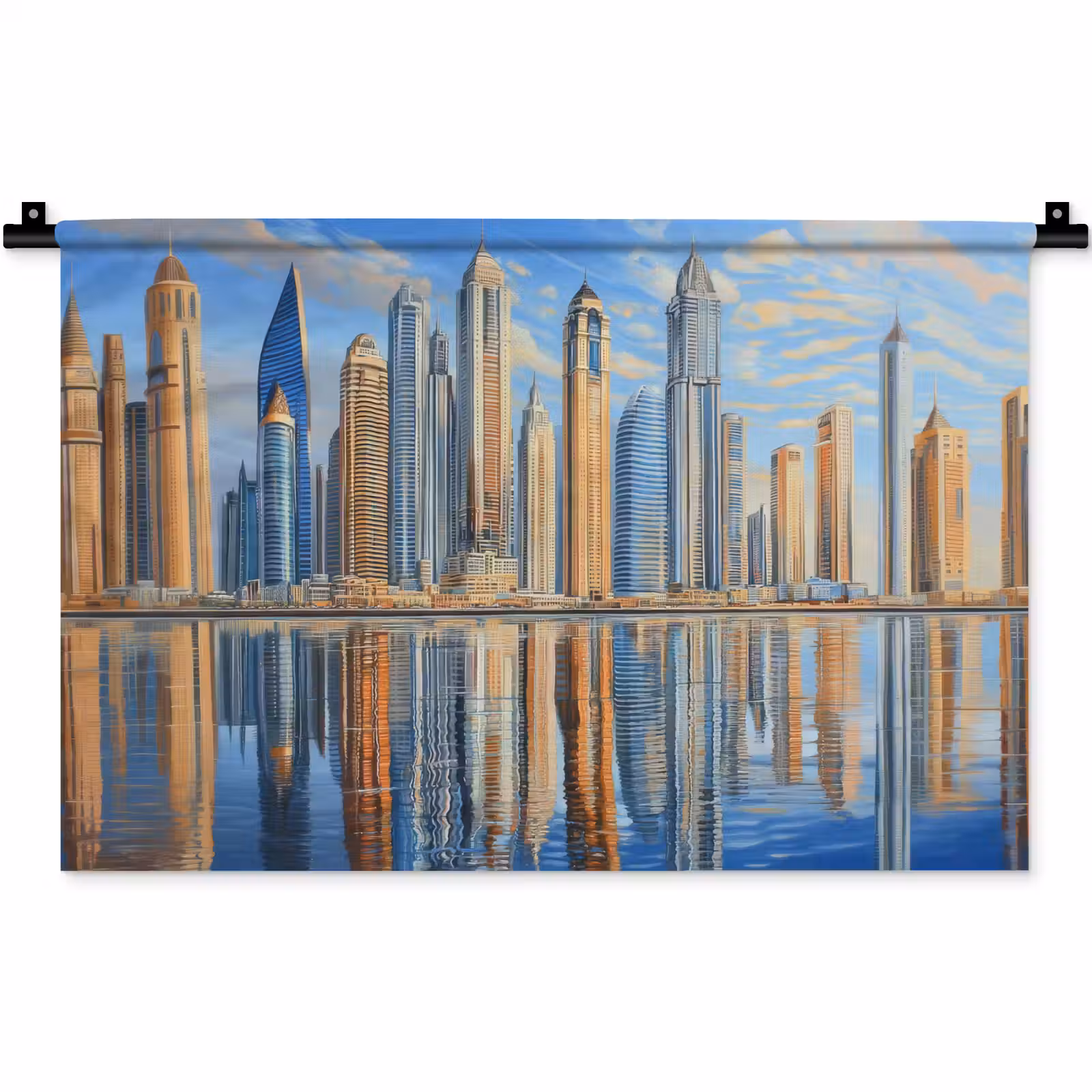 Wandkleed - Skyline - Wolkenkrabbers - Water - Blauw — 1