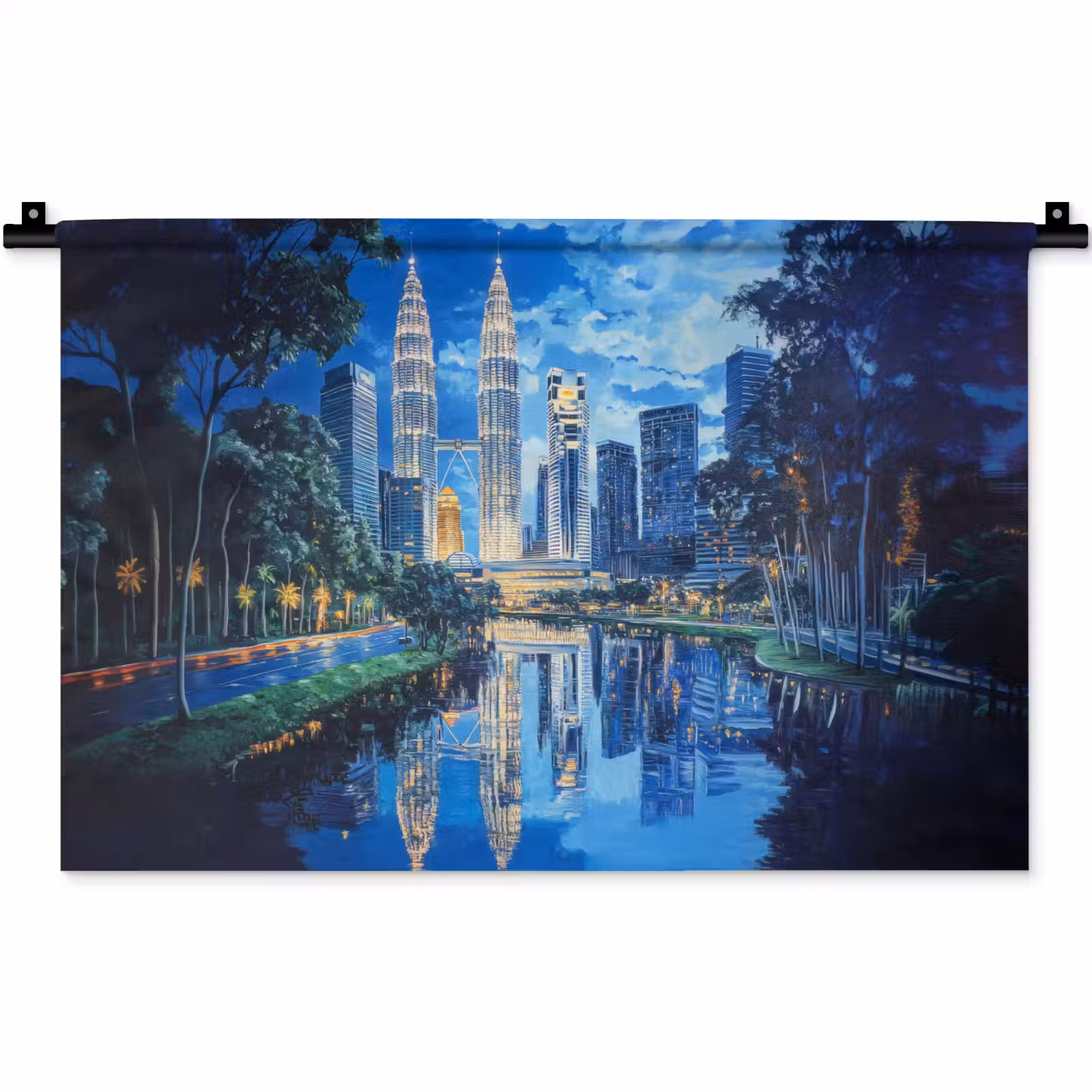 Wandkleed - Stad Kuala Lumpur - Skyline - Wolkenkrabbers - Water — 1
