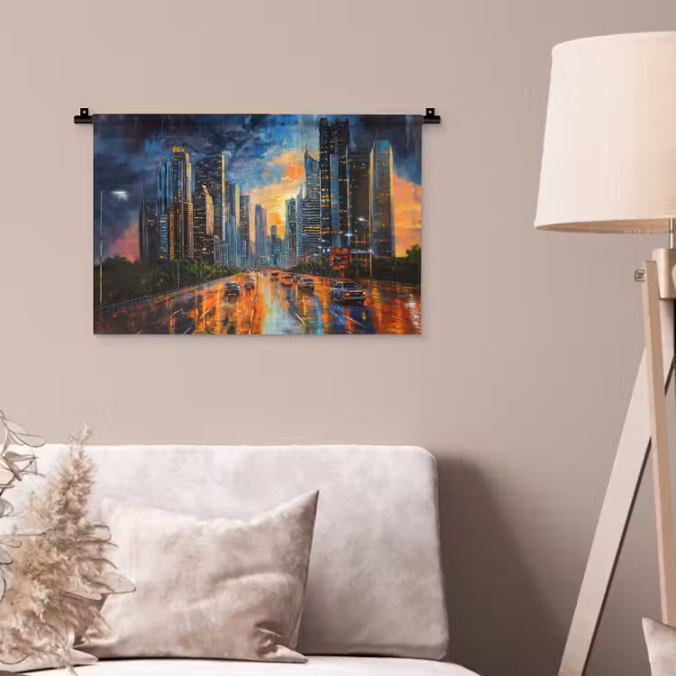 Wandkleed - Auto - Skyline - Zon - Blauw — 2