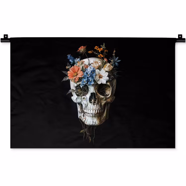 Wandkleed - Bloemen - Schedel - Kleurrijk — 1