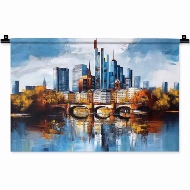 Wandkleed - Bomen Frankfurt- Stad - Skyline - Brug — 1