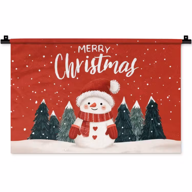 Wandkleed - Kerstgroet - Sneeuw - Rood — 1