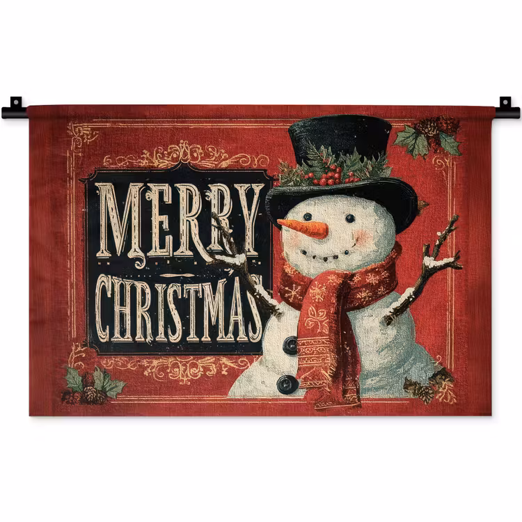 Wandkleed - Klassiek - Kerstgroet - Sneeuwpop - Rood — 1