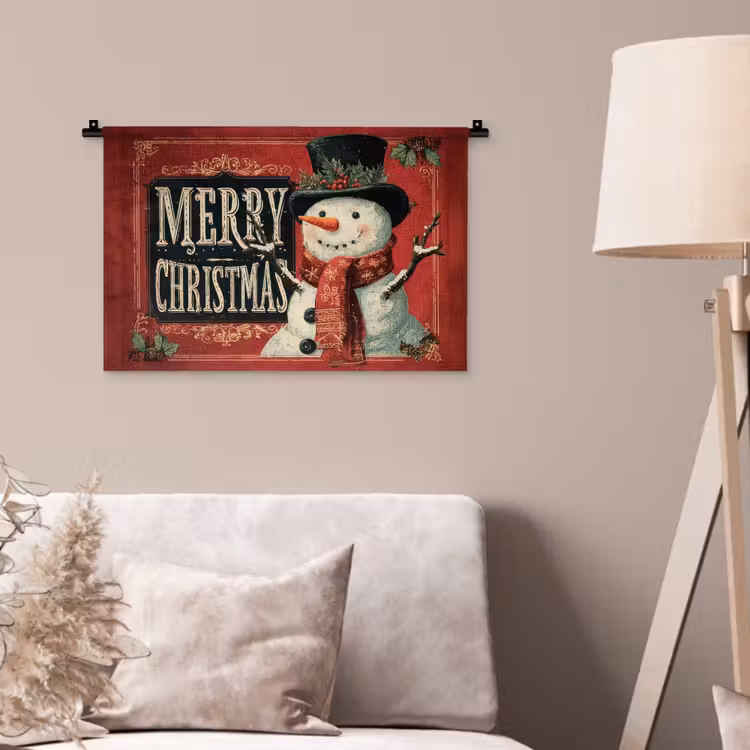 Wandkleed - Klassiek - Kerstgroet - Sneeuwpop - Rood — 2