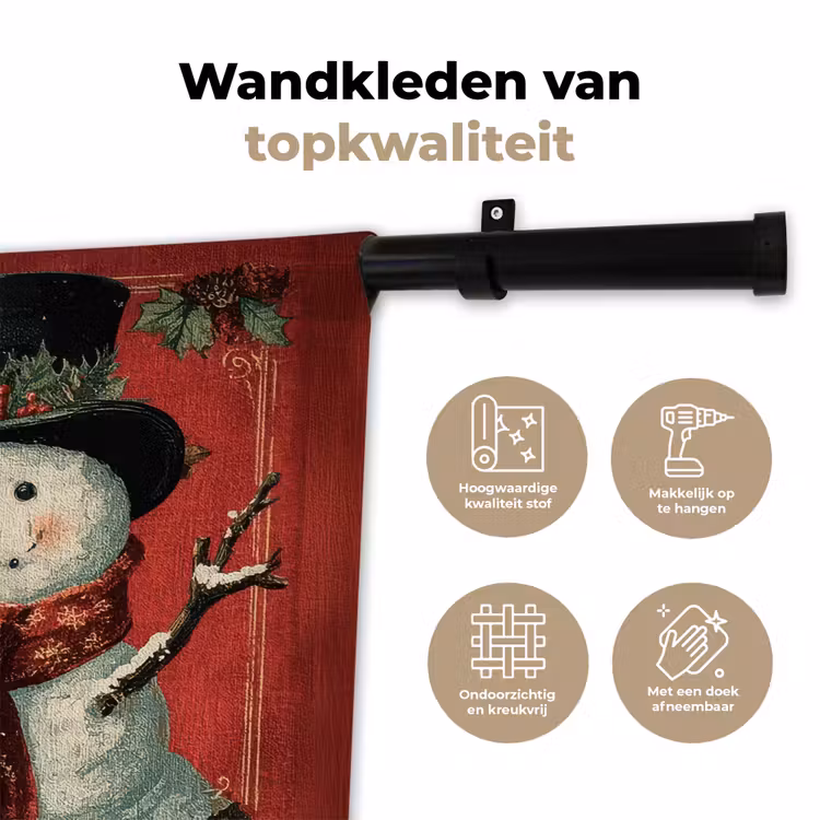 Wandkleed - Klassiek - Kerstgroet - Sneeuwpop - Rood — 3