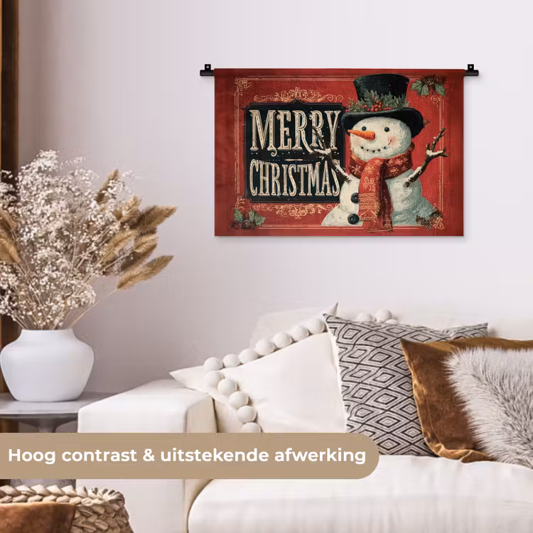 Wandkleed - Klassiek - Kerstgroet - Sneeuwpop - Rood — 4