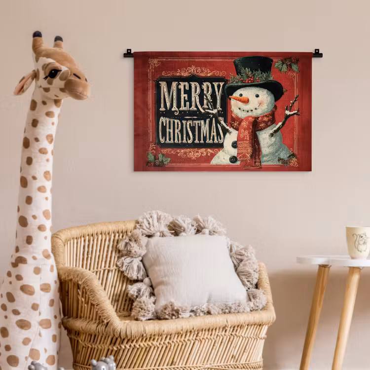 Wandkleed - Klassiek - Kerstgroet - Sneeuwpop - Rood — 5