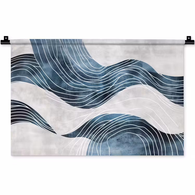 Wandkleed - Lijnen - Golven - Abstract - Blauw — 1
