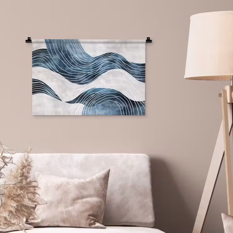 Wandkleed - Lijnen - Golven - Abstract - Blauw — 2