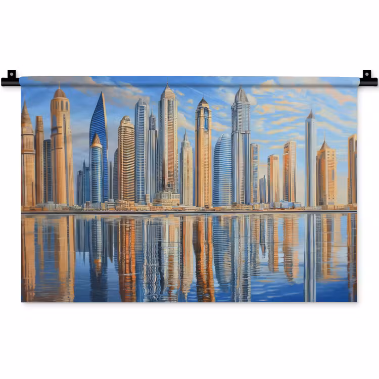 Wandkleed - Skyline - Wolkenkrabbers - Water - Blauw — 1