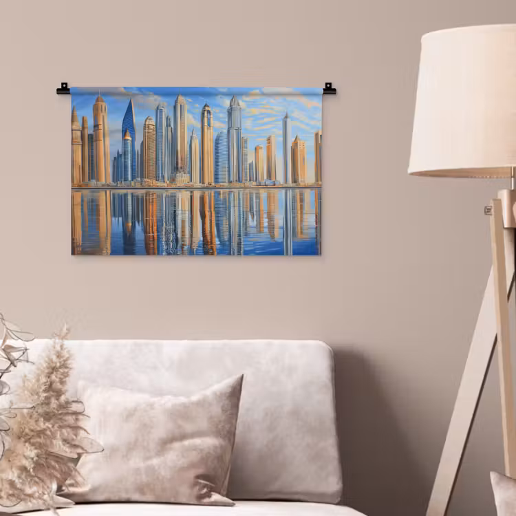 Wandkleed - Skyline - Wolkenkrabbers - Water - Blauw — 2