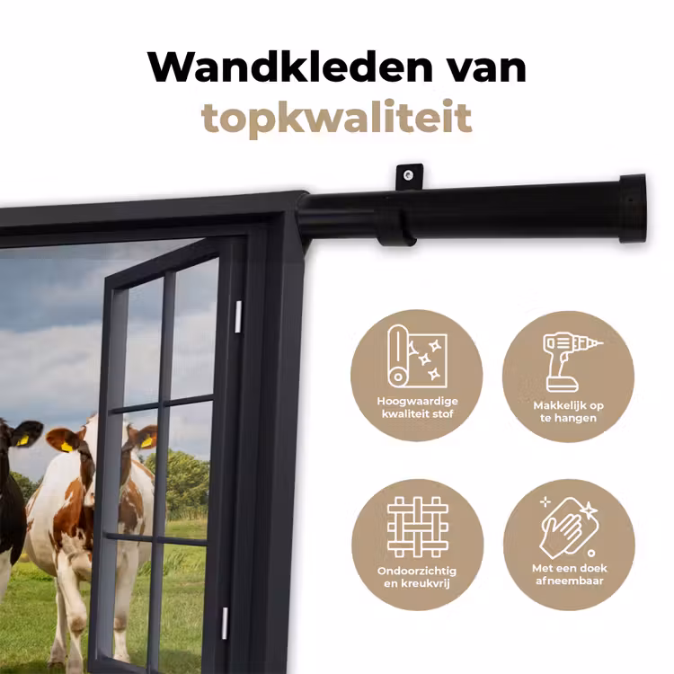Wandkleed - Doorkijk - Koe - Molen - Koeien - Weiland - Gras - Groen — 3
