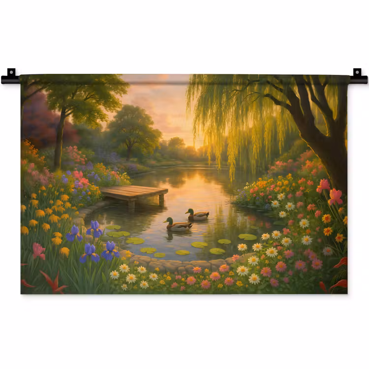 Wandkleed - Eenden - Vijver - Bloemen — 1