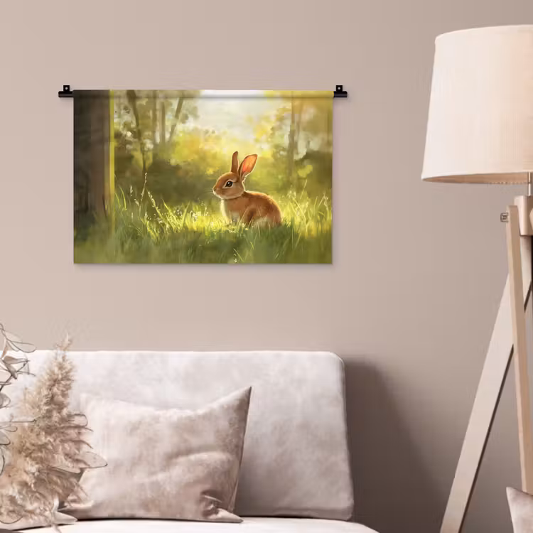 Wandkleed - Konijn - Zonlicht - Bos — 2