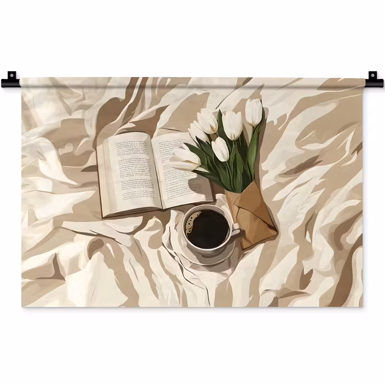 Wandkleed - Boek - Illustratie - Tulpen - Koffie — 1