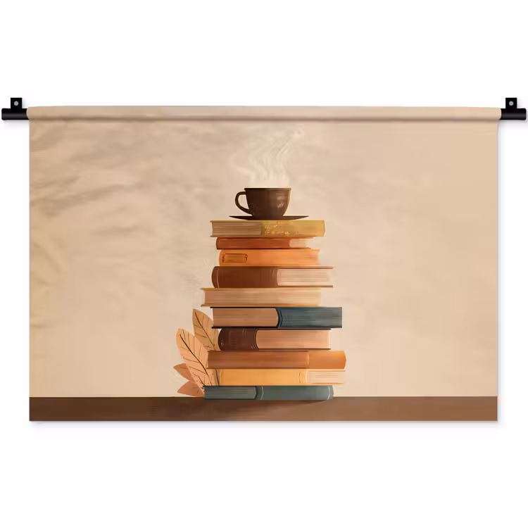 Wandkleed - Boeken - Toren - Koffie - Beige — 1