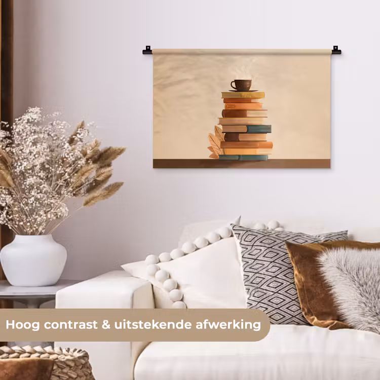 Wandkleed - Boeken - Toren - Koffie - Beige — 4