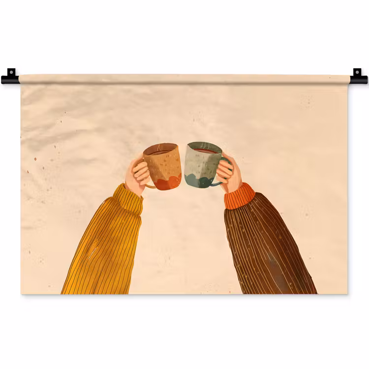 Wandkleed - Illustratie - Mokken - Proosten - Bruin — 1