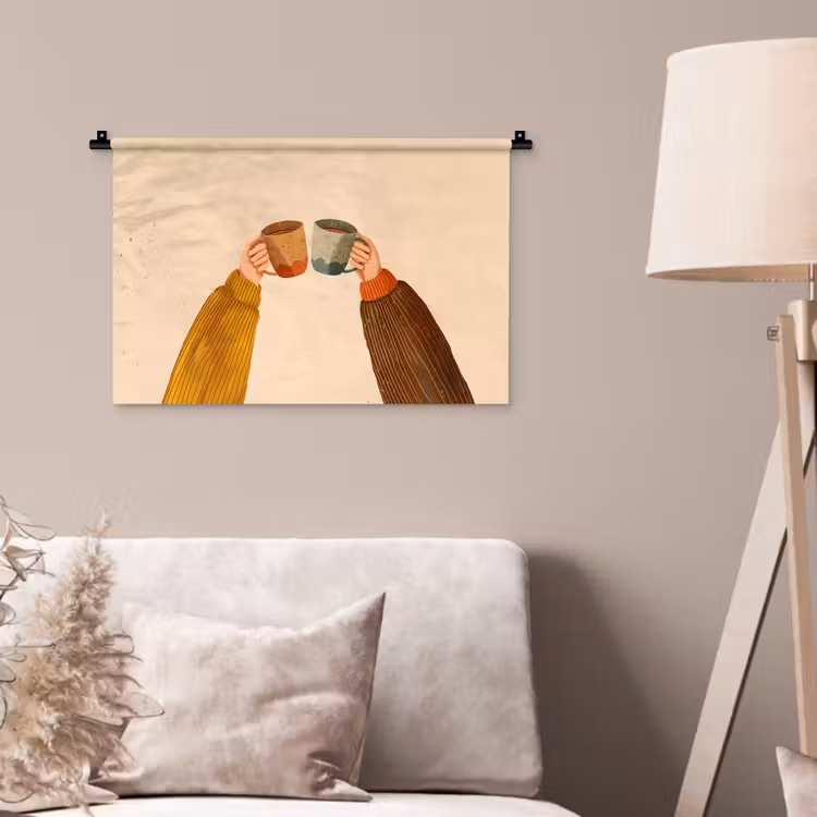 Wandkleed - Illustratie - Mokken - Proosten - Bruin — 2