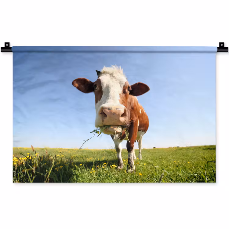 Wandkleed - Koe - Dieren - Bloemen - Gras — 1