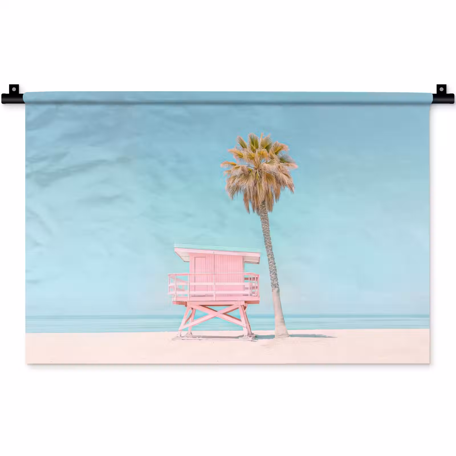 Wandkleed - Palmboom - Strandhuis - Roze — 1