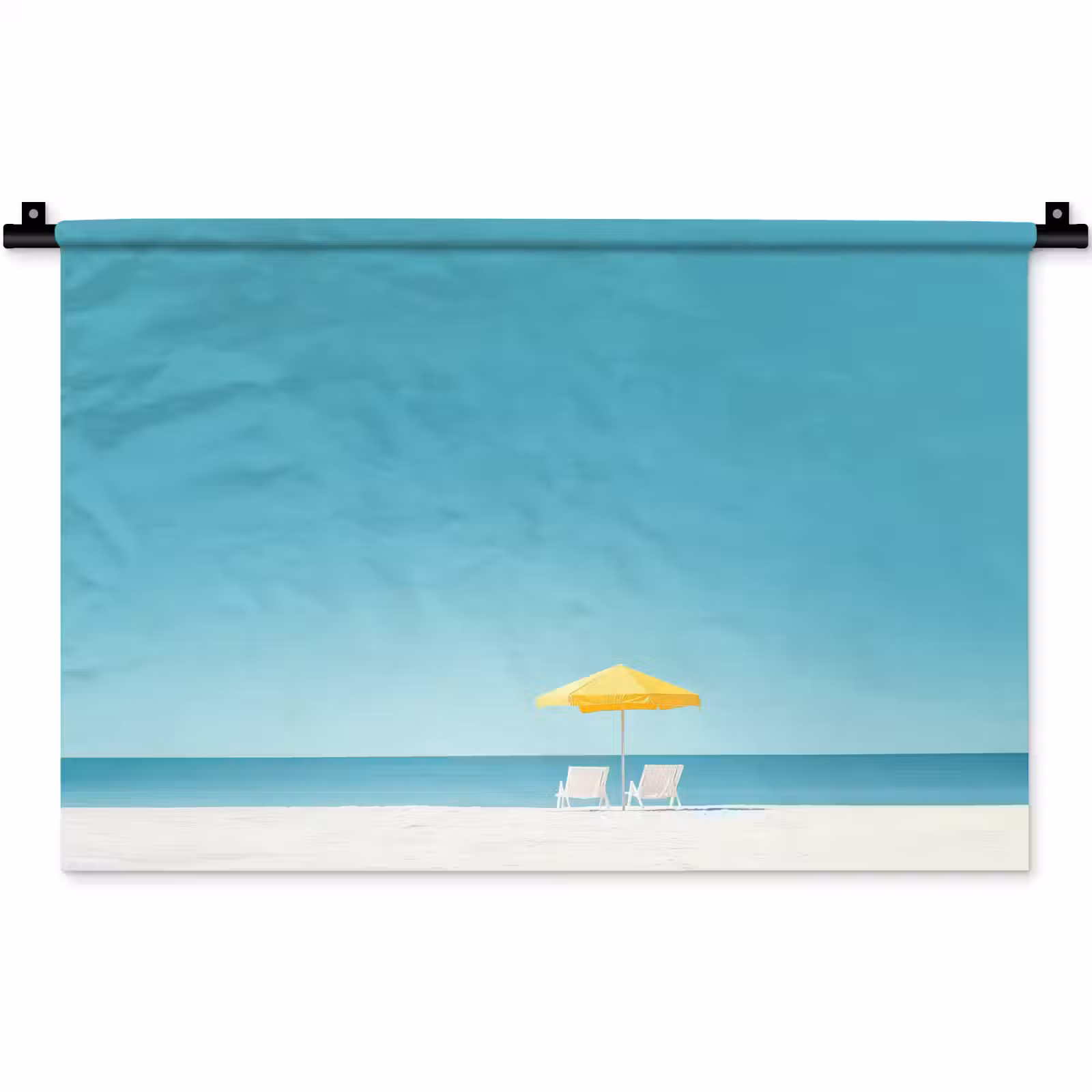 Wandkleed - Strand - Blauwe lucht - Geel - Parasol — 1