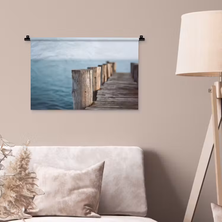 Wandkleed - Houten steiger - Helderblauwe lucht — 2
