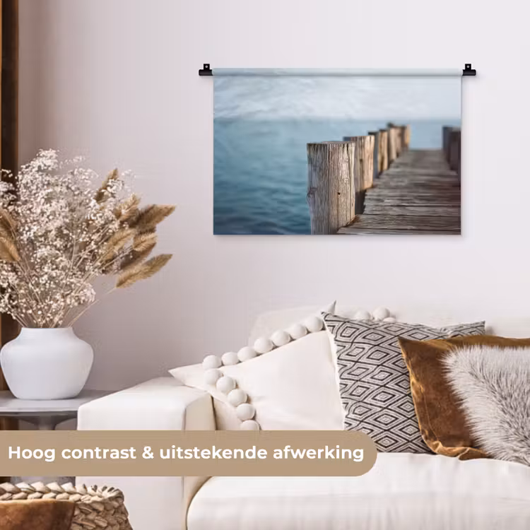 Wandkleed - Houten steiger - Helderblauwe lucht — 4
