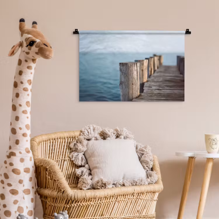 Wandkleed - Houten steiger - Helderblauwe lucht — 5