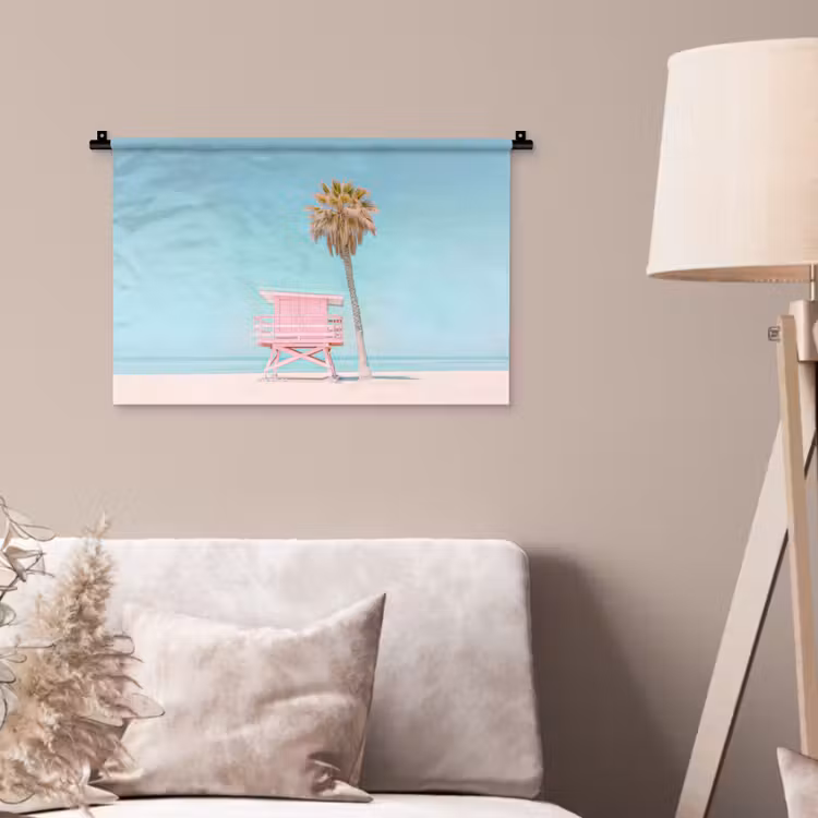 Wandkleed - Palmboom - Strandhuis - Roze — 2