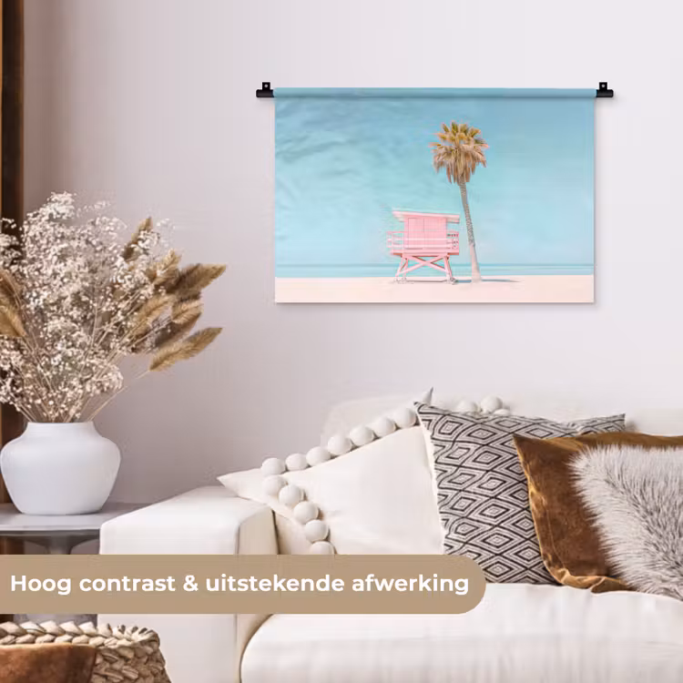 Wandkleed - Palmboom - Strandhuis - Roze — 4