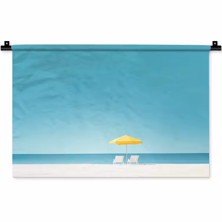 Wandkleed - Strand - Blauwe lucht - Geel - Parasol — 1