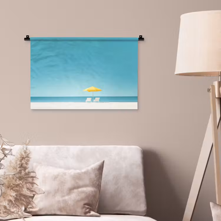 Wandkleed - Strand - Blauwe lucht - Geel - Parasol — 2