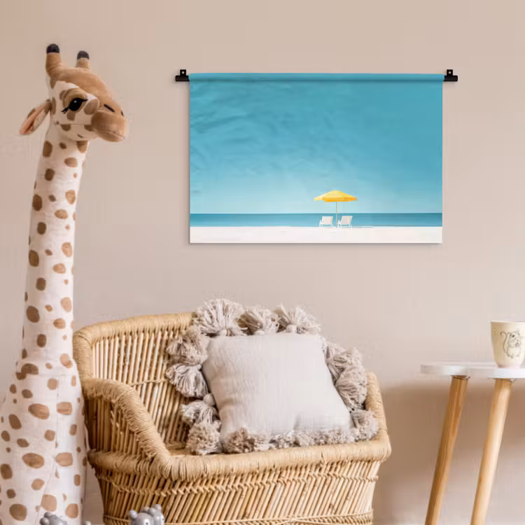 Wandkleed - Strand - Blauwe lucht - Geel - Parasol — 5